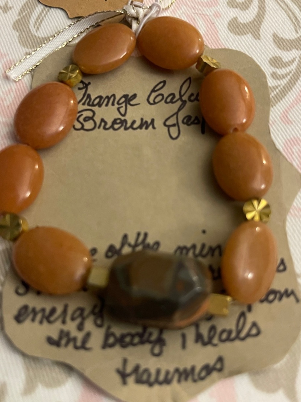 Brown Orange Beaded Stretch Bracelet - Unbranded